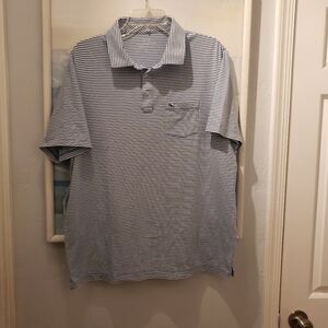 Vineyard Vines Edgartown Men Performance Golf Polo Shirt Large L Blue Striped